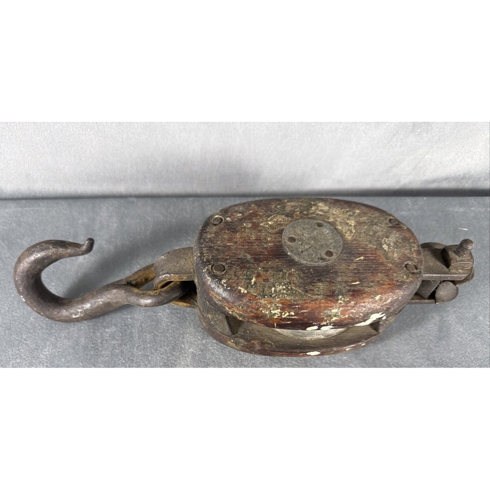 Antique‎ Star Wood Iron Single Block 1 Wheel Tackle Pulley Primitive